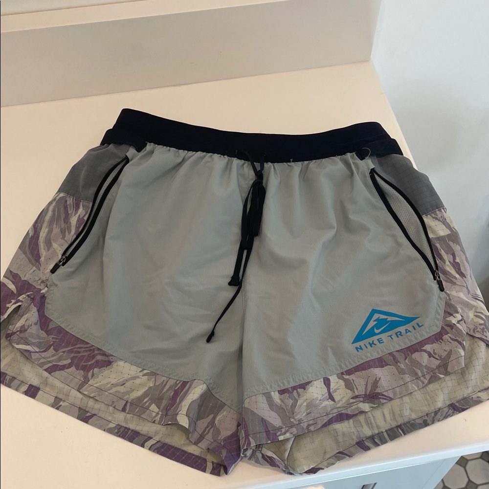 Nike Trail Two-Tone Gray Shorts with Purple Camo Trim